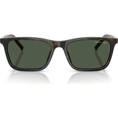 Prada Pr D19sf 56mm Polarized Rectangle Sunglasses In Green
