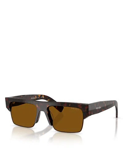 Prada Pr Rectangular Sunglasses, 55mm In Brown
