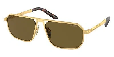 Pre-owned Prada Pr Sunglasses Men Matte Gold / Dark Brown 59mm 100% Authentic