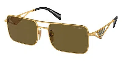 Pre-owned Prada Pr Sunglasses Women Matte Gold / Dark Brown 56mm 100% Authentic