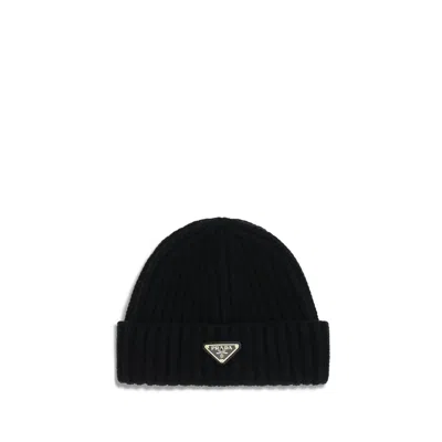 Prada Pr1hc3902dzlf0002bb Ribbed Wool Beanie In Black