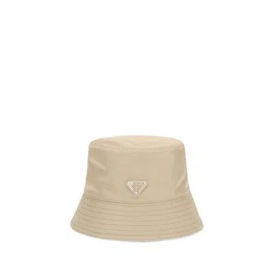 Prada Pr2hc1372dmif0040bb Logo-plaque Nylon Bucket Hat In Neutral