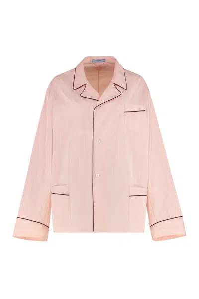 Prada Practical Cotton Shirt With Chest Pocket And Two Front Pockets In Pink