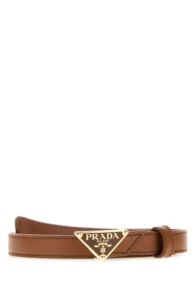 Prada Practical Leather Belt With 1.5 Cm Height In Camel