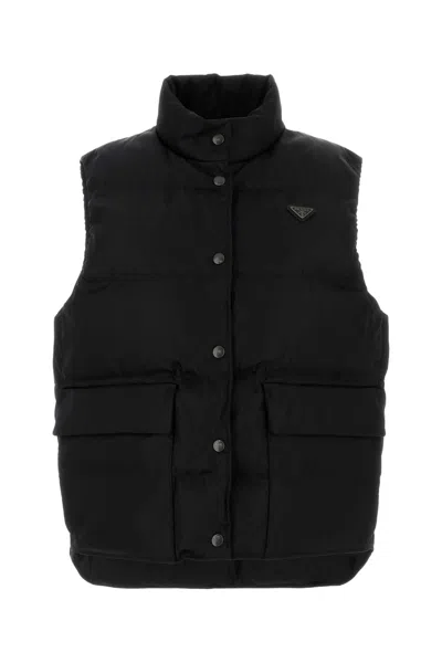 Prada Practical Recycled Nylon Down Jacket In Black