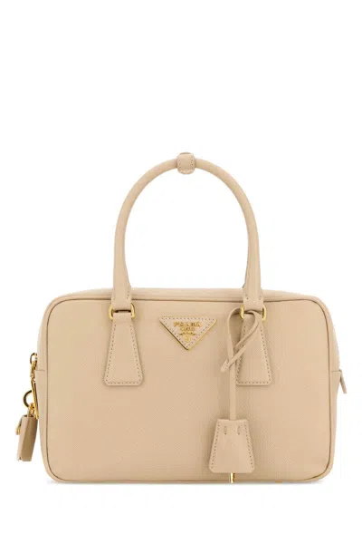Prada Practical Sand Leather Handbag With Shoulder Strap, 26 Cm X 17 Cm X 7 Cm In Beige O Tan