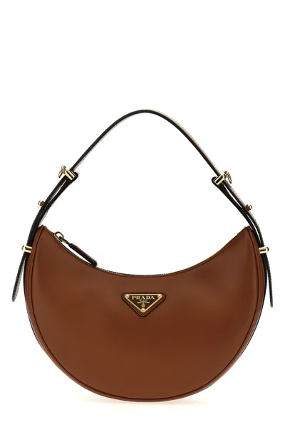 Prada Arque Small Leather Shoulder Bag In Brown