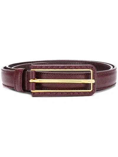 Prada Brown Logo Belt In Bordeaux
