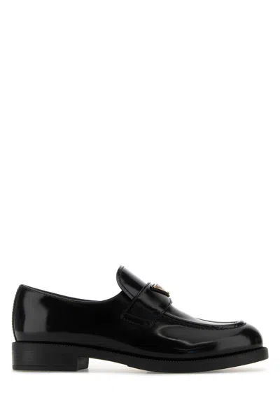 Prada Brushed Leather Loafers With Logo In Animal Print