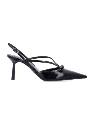 Prada Brushed Leather Slingback Pumps In Black