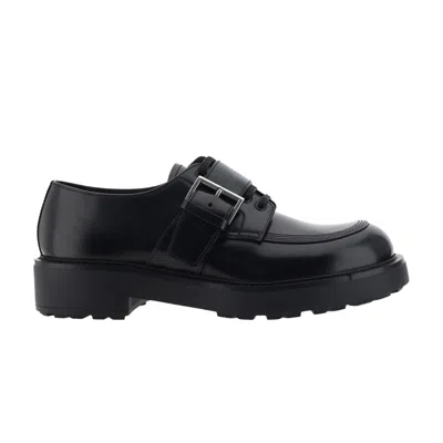 Pre-owned Prada Buckled Brushed Leather Derby 'black' | Men's Size 11