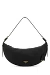 Prada Large Crescent Leather Crossbody Handbag In Black