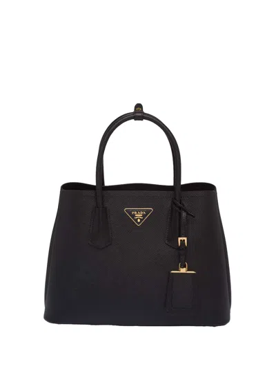 Prada Double Medium Leather Handbag In Black