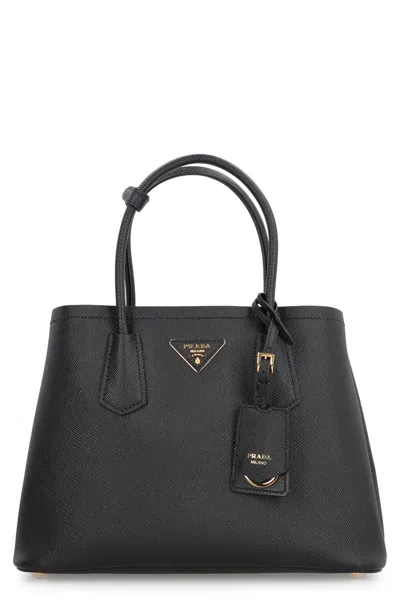 Prada Double Medium Leather Handbag In Black