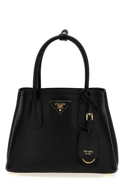 Prada Small Saffiano Leather Double Top-handle Bag In Black