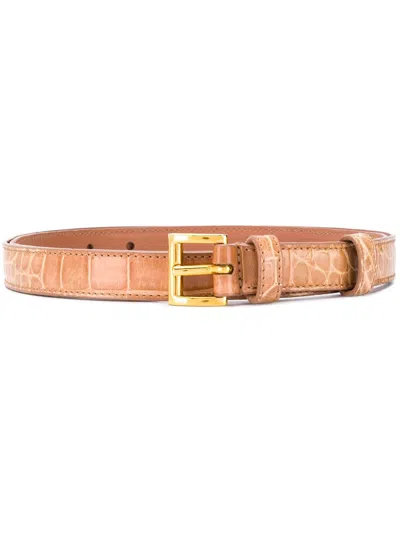 Prada Embossed Slim Belt In Beige