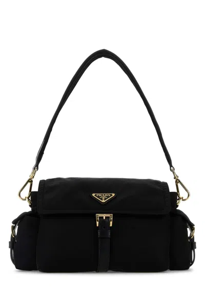Prada Explore Nappa Leather Shoulder Bag Buckle Hardware In Black