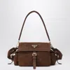 Prada Medium Explore Suede Shoulder Bag In Brown