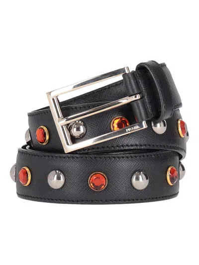 Prada Fabric Buckle Belt In Black
