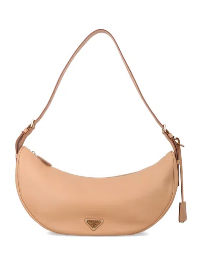Prada Large Leather Hobo Bag In Neutral