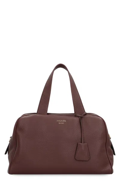 Prada Large Leather Satchel Bag In Brown