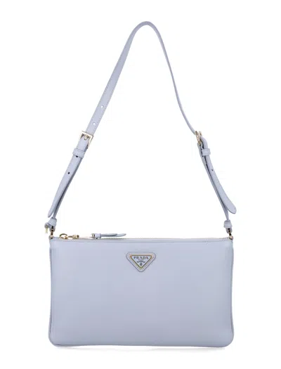 Prada Leather Pouch With Logo In Blue