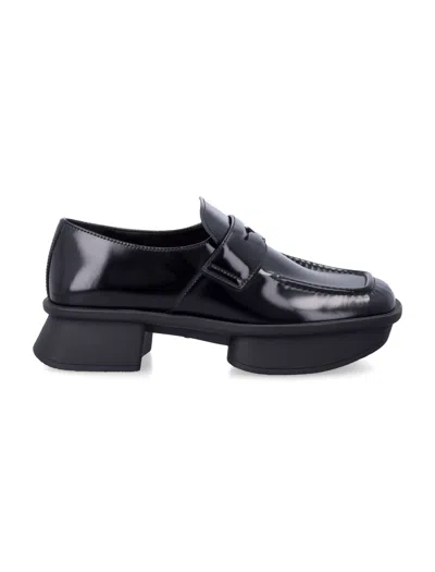 Prada Leather Square Toe Loafers In Black