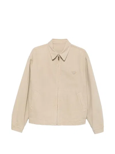 Prada Men Beige Denim Jacket In Neutral