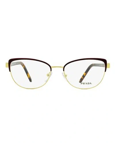 Prada Oval Vpr 63x Eyeglasses Woman Eyeglass Frame Brown Size 53 Metal, Acetate In Gold
