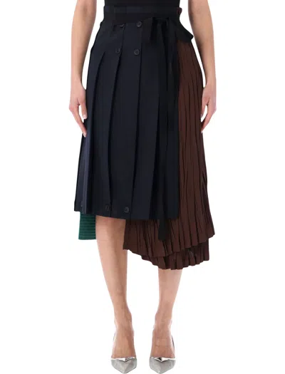 Prada Patchwork Rush-stitch Asymmetrical Skirt In Black