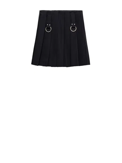 PRADA PRADA PRADA PLEATED MINISKIRT IN GABARDINE WITH METAL RINGS