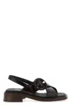 Prada Heel Buckle Glossy Open Toe Sandals In Gray