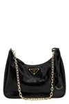Prada Mini Re-edition 2005 Patent Leather Shoulder Bag In Black
