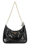 Prada Mini Re-edition 2005 Patent Leather Shoulder Bag In Black