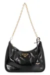Prada Mini Re-edition 2005 Patent Leather Shoulder Bag In Black