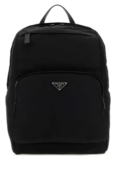Prada Re-nylon And Leather Backpack In Black