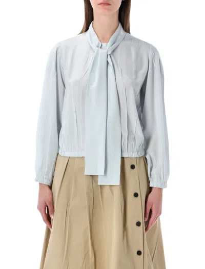 Prada Ribbon Silk Blouse In Blue