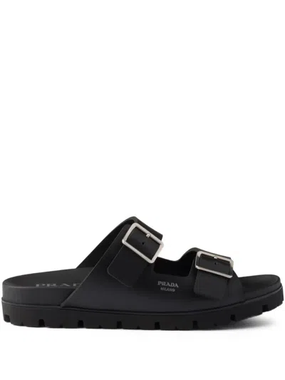 Prada Rubber Buckle Sandals In Black