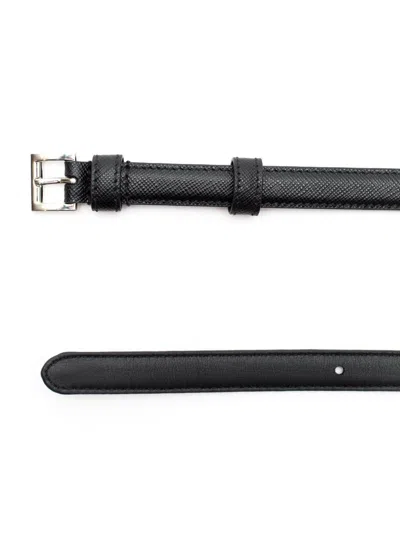 Prada Saffiano Slim Belt In Black