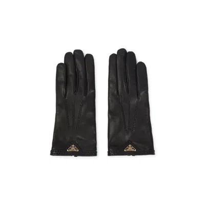 Prada Short Nappa Leather Gloves In Black