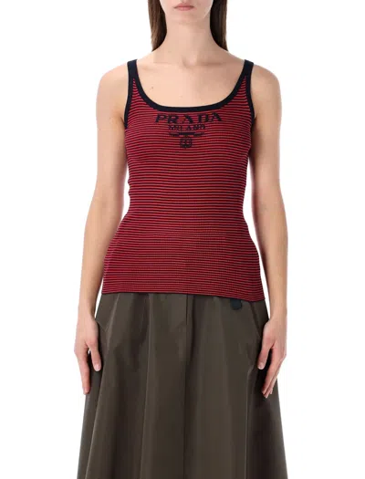 Prada Silk Striped Tank Top In Red