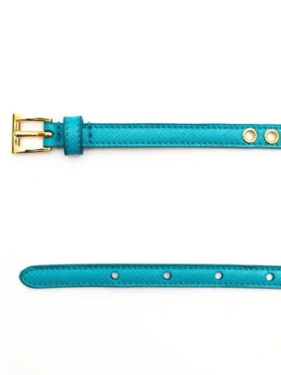 Prada Skinny Eyelet Belt Turquoise In Blue
