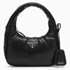 Prada Enamel Triangle-logo Leather Shoulder Bag In Black