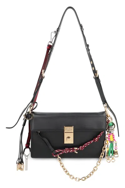 Prada Soft Sound Small Leather Shoulder Bag In Black