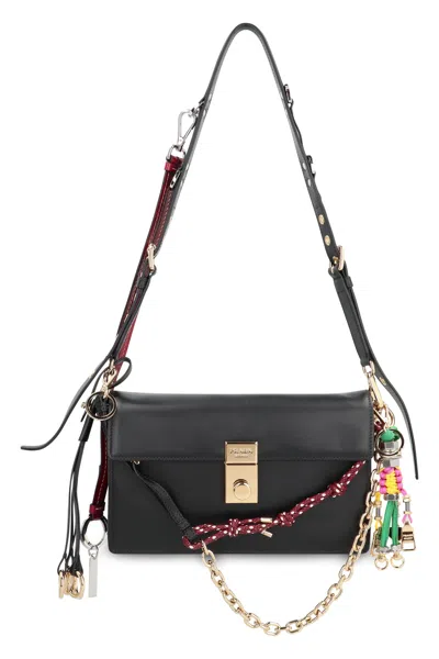 Prada Soft Sound Small Leather Shoulder Bag In Black