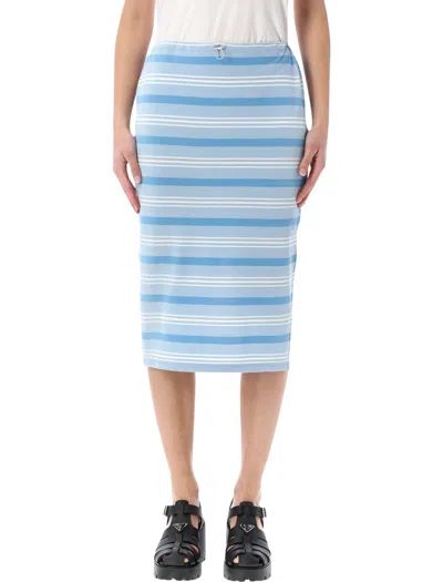 Prada Striped Piqué Midi Skirt In Blue