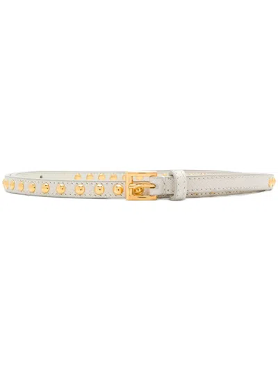 Prada Stud Detail Belt In Bianco Seta-antique Gold