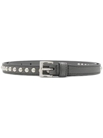 Prada Stud Detail Belt Grey In Black