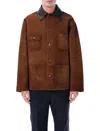 Prada Suede Caban Jacket Vintage Effect Collar In Brown