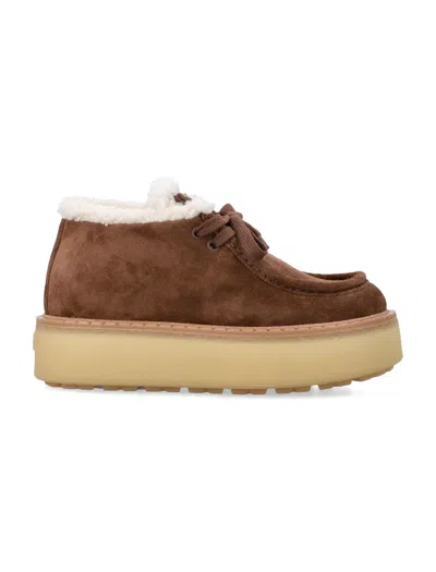 Prada Suede Chukka Boots With Shearling Lining In Brown